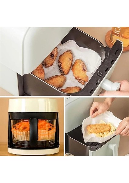 Beyaz Airfryer Pişirme Kağıdı, Fritöz Yağlı Kağıdı, Yanmaz Kağıt 50 Adet (Kare) (50)