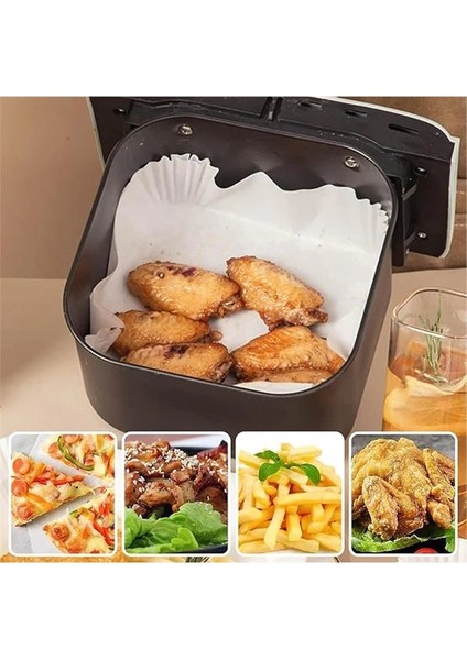 Beyaz Airfryer Pişirme Kağıdı, Fritöz Yağlı Kağıdı, Yanmaz Kağıt 50 Adet (Kare) (50)