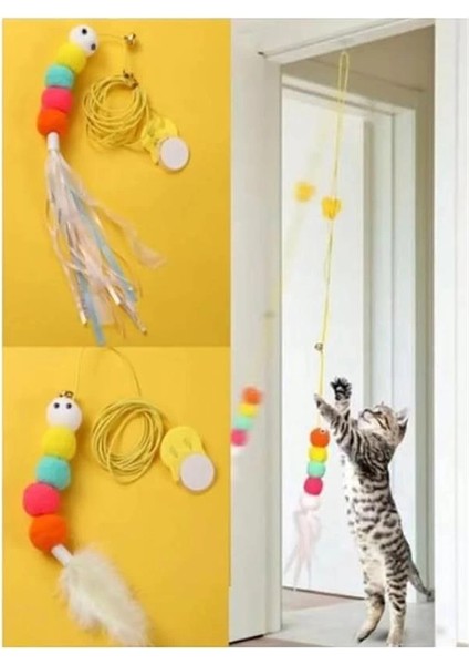 Elastik Kendinden Yapışkanlı Renkli Kedi Oyun Oltası Kedi Oyuncağı Yapışkanlı Olta Eğitim