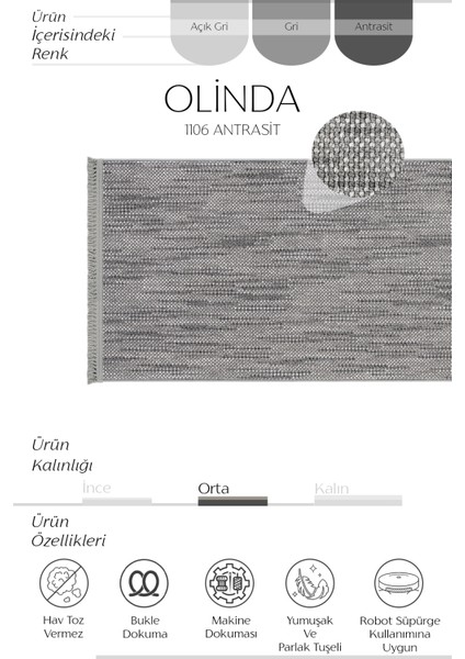 Antrasit Uzun Hol ve Koridor Halısı, Yolluk, Bukle, Yatak Odası Için Konforlu ve Şık fiyatları