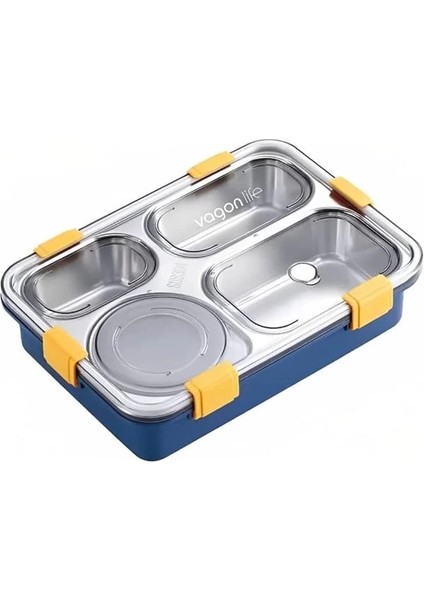 Büyük Ebat 850 ml (Paslanmaz Çelik Tek Kat Dört Bölmeli Çorba Kaseli Lunch Box Yeni Nesil