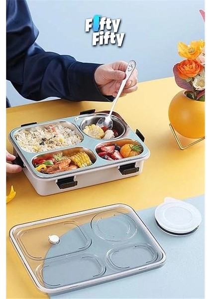 Büyük Ebat 850 ml (Paslanmaz Çelik Tek Kat Dört Bölmeli Çorba Kaseli Lunch Box Yeni Nesil fırsatları