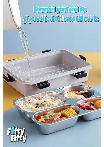 Büyük Ebat 850 ml (Paslanmaz Çelik Tek Kat Dört Bölmeli Çorba Kaseli Lunch Box Yeni Nesil indirimleri