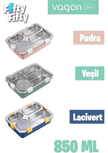 Büyük Ebat 850 ml (Paslanmaz Çelik Tek Kat Dört Bölmeli Çorba Kaseli Lunch Box Yeni Nesil
