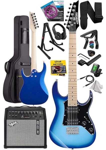 DE-150BL-50AMP Maple Klavye Hh Yüksek Kaliteli 50W Amfili Elektro Gitar Seti fiyatları