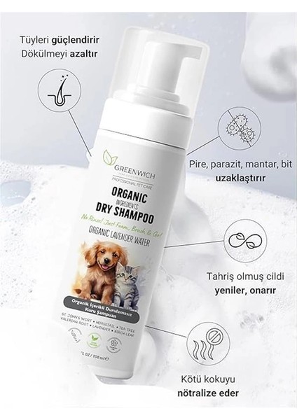 Köpek ve Kedi Için Durulamaya Gerek Olmayan Lavanta Özlü Temizleme Köpüğü, 150 ml modelleri