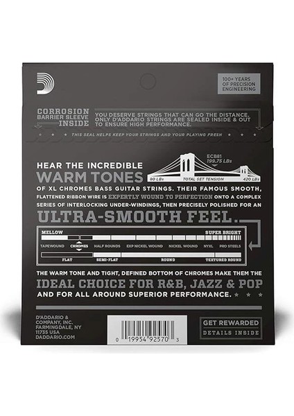 D'addario ECB81 Bas Gitar Tel Seti, Chromes, Regular Lıght Gauge ( fiyatları