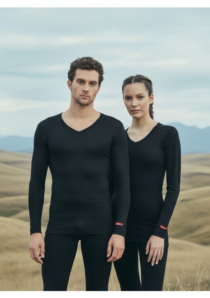 Unisex Termal Içlik V Yaka Uzun Kollu Beyaz - Isı Tutucu Kışlık Iç Giyim 1257