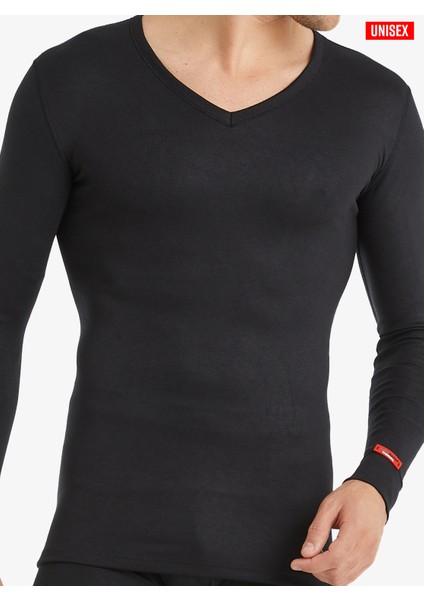 Unisex Termal Içlik V Yaka Uzun Kollu Beyaz - Isı Tutucu Kışlık Iç Giyim 1257