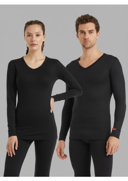 Unisex Termal Içlik V Yaka Uzun Kollu Beyaz - Isı Tutucu Kışlık Iç Giyim 1257