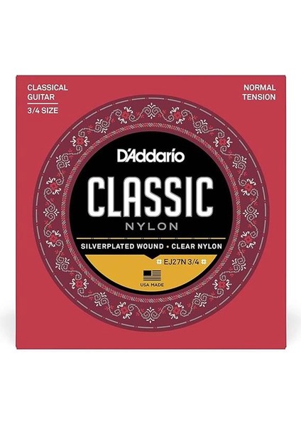 D'addario EJ27N 3/4 Klasik Gitar Tel Seti (3/4), Silverplated Wound, C fiyatları