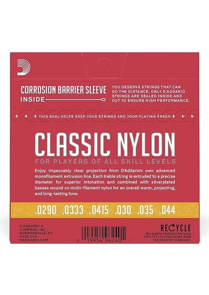 D'addario EJ27N 3/4 Klasik Gitar Tel Seti (3/4), Silverplated Wound, C modelleri