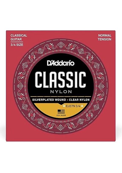 D'addario EJ27N 3/4 Klasik Gitar Tel Seti (3/4), Silverplated Wound, C