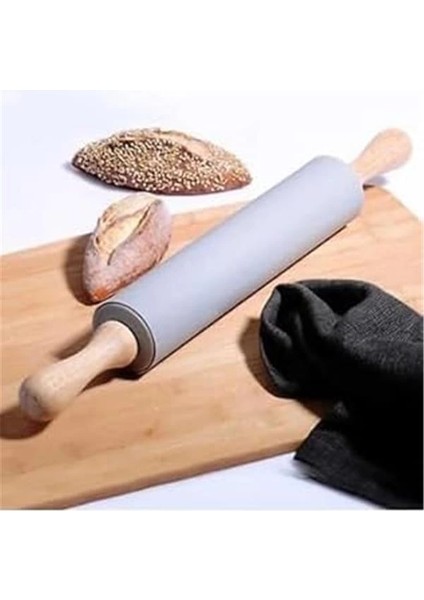 Ahşap Saplı Silikon Merdane,dönerli Merdane,hamur Merdanesi,pizza ve Börek Hamuru Açmak