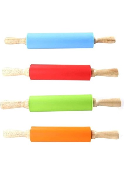 Ahşap Saplı Silikon Merdane,dönerli Merdane,hamur Merdanesi,pizza ve Börek Hamuru Açmak