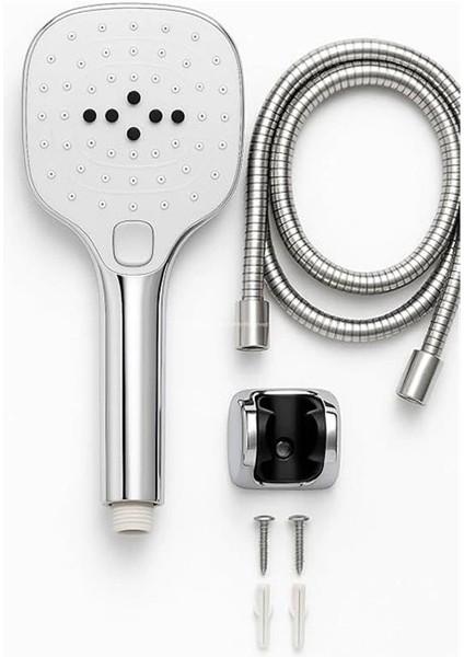 Spiralli Duş Başlığı Seti, 3 Fonksiyonlu Tuşlu Geniş Gövde Krom Duş Başlığı, 150 cm Duş