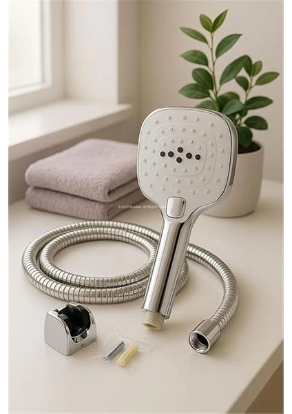 Spiralli Duş Başlığı Seti, 3 Fonksiyonlu Tuşlu Geniş Gövde Krom Duş Başlığı, 150 cm Duş