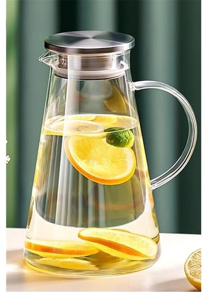 Borosilikat Cam Sürahi | Süzgeçli Paslanmaz Çelik Kapaklı, Isıya Dayanıklı Soğuk & Sıcak