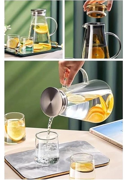 Borosilikat Cam Sürahi | Süzgeçli Paslanmaz Çelik Kapaklı, Isıya Dayanıklı Soğuk & Sıcak