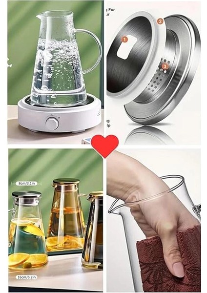 Borosilikat Cam Sürahi | Süzgeçli Paslanmaz Çelik Kapaklı, Isıya Dayanıklı Soğuk & Sıcak