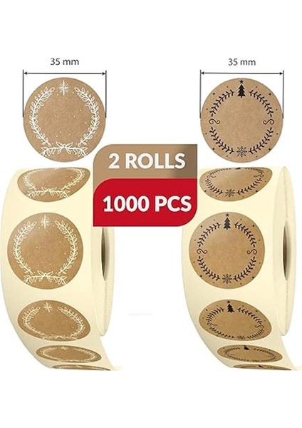 Noel Yazmak Için Çıkartma - 1000 Adet Yazılabilir Kraft Kağıdı Görünümlü Hediye