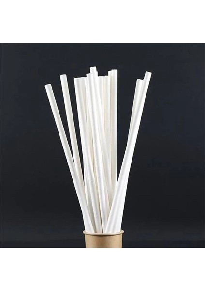 Kağıt Pipet 100 Adet Beyaz Kağıt Pipet, Çap 6 mm 20 Cm, Pla/pe Içermez, Biyolojik Olarak