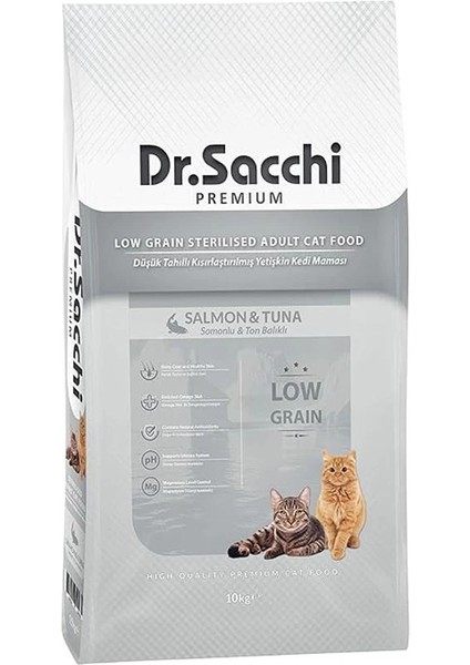 Dr.sacchi Premium Kuru Kedi Maması, Somonlu,ton Balıklı Kısırlaştırılmış, Düşük Tahıllı, 10 kg