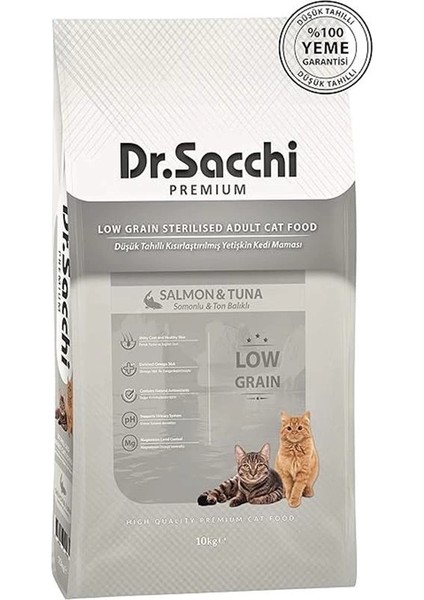 Dr.sacchi Premium Kuru Kedi Maması, Somonlu,ton Balıklı Kısırlaştırılmış, Düşük Tahıllı, 10 kg fiyatları