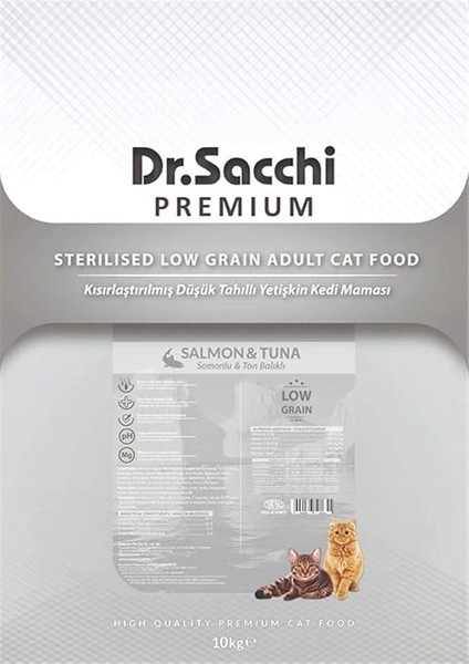 Dr.sacchi Premium Kuru Kedi Maması, Somonlu,ton Balıklı Kısırlaştırılmış, Düşük Tahıllı, 10 kg modelleri