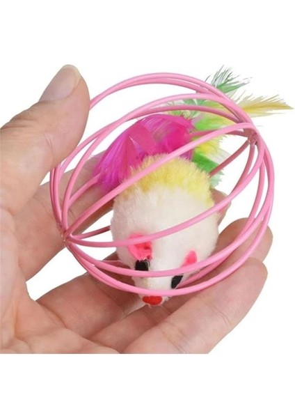 Peluş Fareli Kedi Köpek Oyuncağı - Oyun Topu, Metal Kafesli, Renkli, 6 cm modelleri