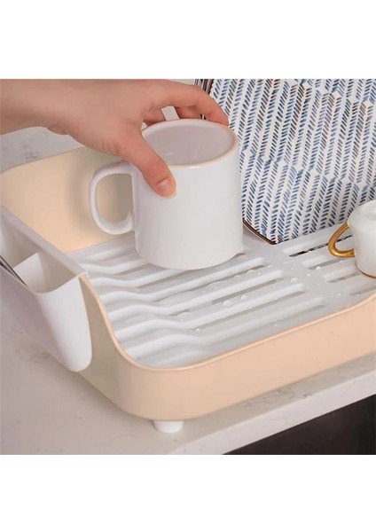 AKL-060 Bej Lüks Tabaklık Bulaşıklık-Yönlendirilebilir Su Akıtma Kanallı Bulaşık fırsatları