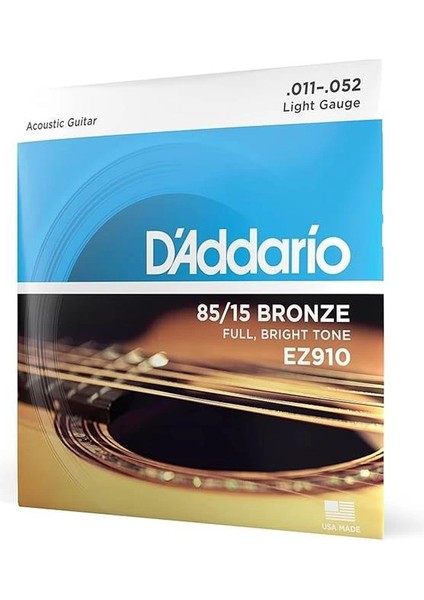 D'addario EZ910 Akustik Gitar Tel Seti, 85/15 Bronze, Light Gauge