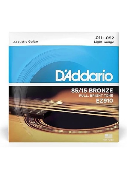 D'addario EZ910 Akustik Gitar Tel Seti, 85/15 Bronze, Light Gauge