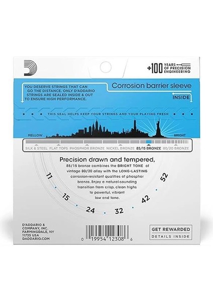D'addario EZ910 Akustik Gitar Tel Seti, 85/15 Bronze, Light Gauge