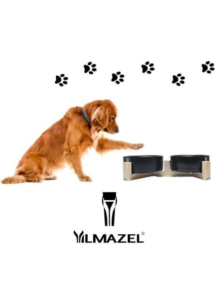 Kedi Mama Su Kabı Ahşap Standı ve Seramik Kasesi Yavru Evcil Hayvan Minimalist Design