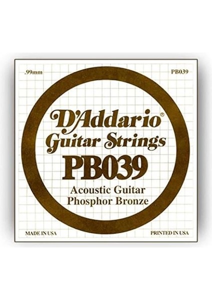 D'addario PB039 Akustik Tek Tel, Fosfor Bronz Tel, (La)