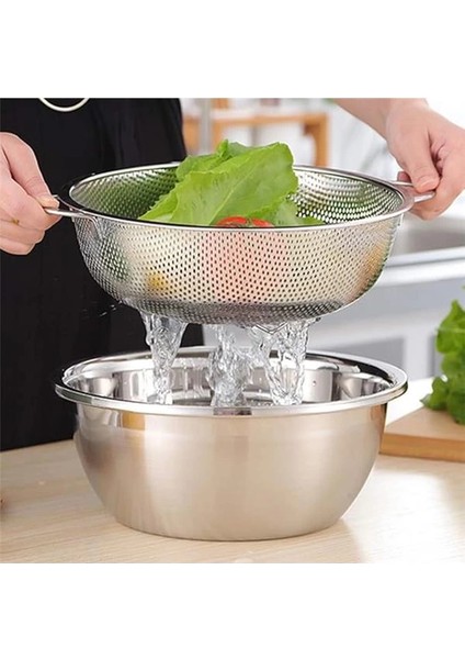 Paslanmaz Çelik 26CM Çift Kulplu Sepet Süzgeç, Salata, Meyve, Makarna Süzgeci - Paslanmaz fırsatları