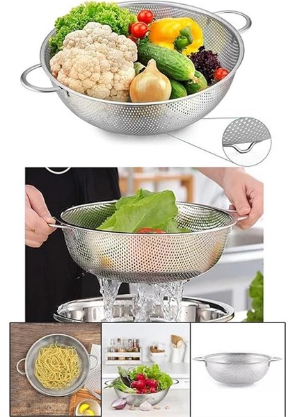 Paslanmaz Çelik 26CM Çift Kulplu Sepet Süzgeç, Salata, Meyve, Makarna Süzgeci - Paslanmaz indirimleri