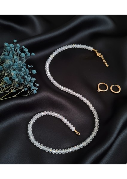 Kadın Faseta Kesim Krsital Beyaz Boncuk Kolye