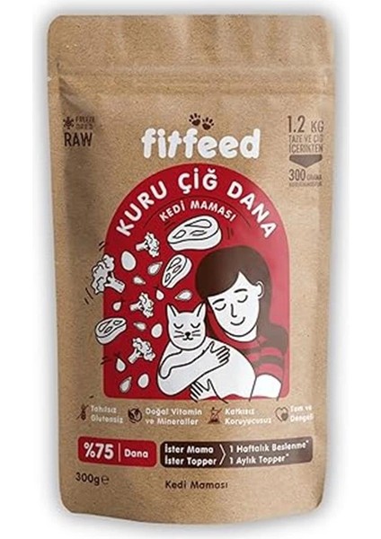 Freeze-Dried Kuru Çiğ Kedi Maması -%75 Dana - 300G fırsatları