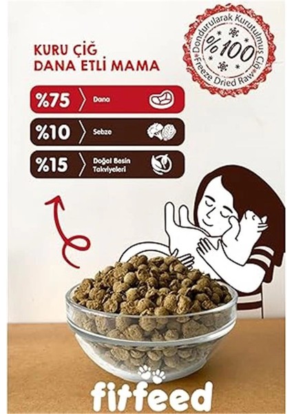 Freeze-Dried Kuru Çiğ Kedi Maması -%75 Dana - 300G