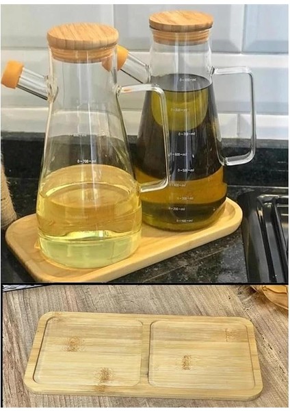 Bambu 2 Bölmeli Yağdanlık ve Sosluk Altlığı - Şık Tasarımlı Doğal Ahşap Stand, Mutfak Tezgahı Için modelleri