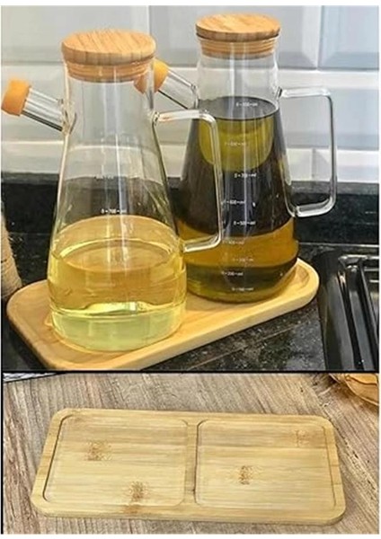 Bambu 2 Bölmeli Yağdanlık ve Sosluk Altlığı - Şık Tasarımlı Doğal Ahşap Stand, Mutfak Tezgahı Için