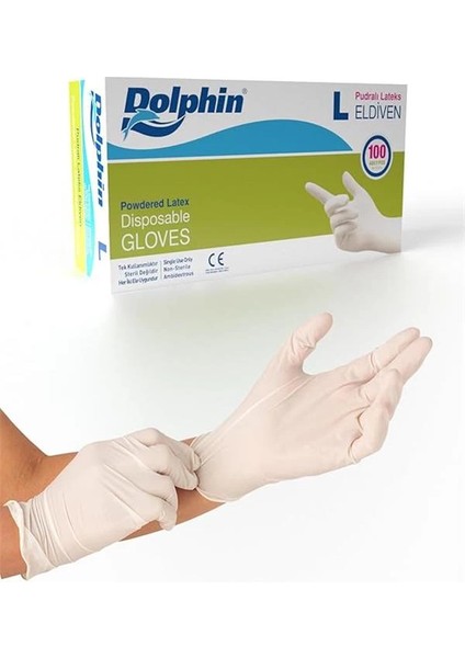 Dolphin Beyaz Lateks Eldiven Pudralı L 100 Adet