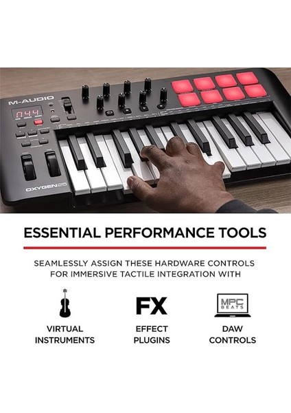 M-Audio Oxygen 25 V – 25 Tuşlu USB Mıdı Klavye Denetleyicisi, Beat Pad'li, Smart Chord & Scale modelleri