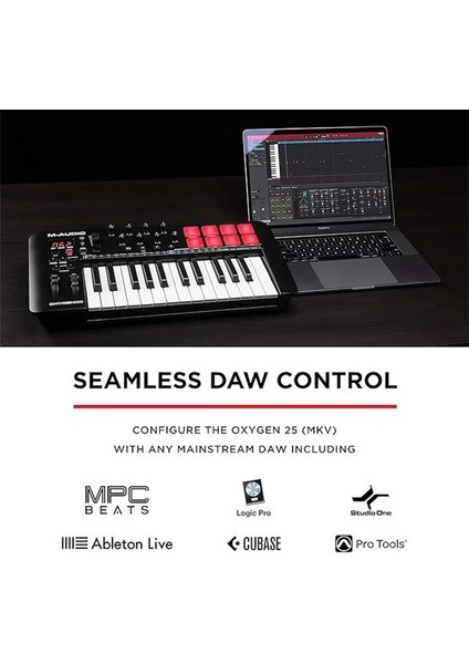 M-Audio Oxygen 25 V – 25 Tuşlu USB Mıdı Klavye Denetleyicisi, Beat Pad'li, Smart Chord & Scale