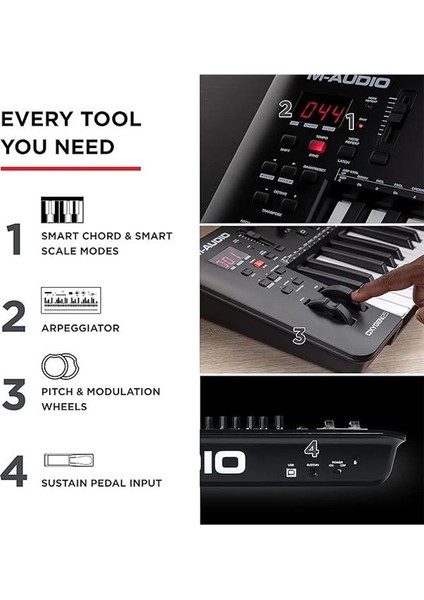 M-Audio Oxygen 25 V – 25 Tuşlu USB Mıdı Klavye Denetleyicisi, Beat Pad'li, Smart Chord & Scale