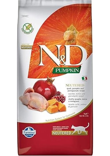 N & D Tahılsız Bıldırcın Etli Balkabaklı Kısırlaştırılmış Kedi Maması - 5 kg