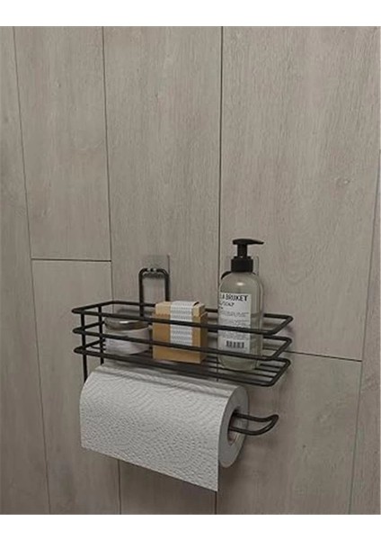 Yapışkanlı Raflı Kağıt Rulo Havluluk Peçetelik Havlu Kağıltlık Siyah Banyo Mutfak indirimleri