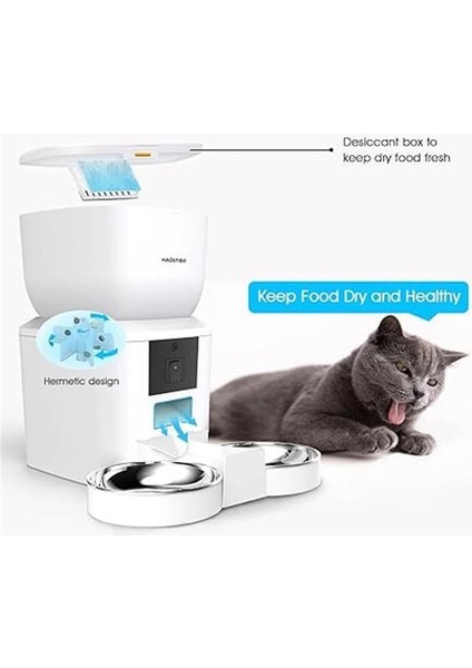 QQ025-DUAL Kameralı Akıllı Kedi Köpek Otomatik Mama Kabı, App Uzaktan Kontrol, Sesle